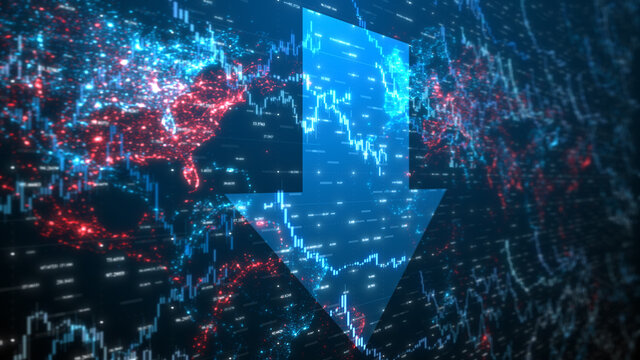 Deflation and inflation interest rates effect on financial investments in global international stock market exchanges, for buying and selling equities on the share market - 3D illustration rendering