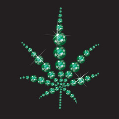 Cannabis Leaf in Emerald Jewels