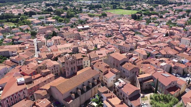 Panoramic view from above on the picturesque city Millas. France. High quality 4k footage