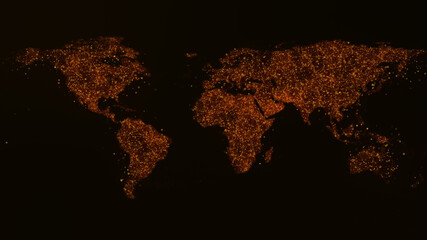 Orange earth digital technology, business and communications background. Animation of the Earth globe with plexus particles.