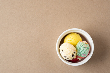 Ice cream cookies in bowl ceramic with copy space.