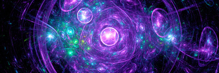 Abstract background, smooth multicolored lines on a black background.