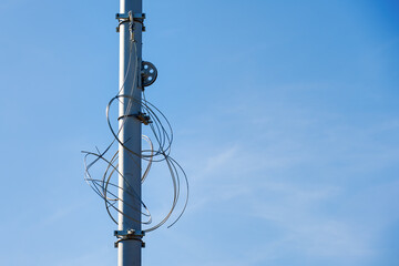 Overhead line under construction. It is used to transmit electrical energy to electric trains,...