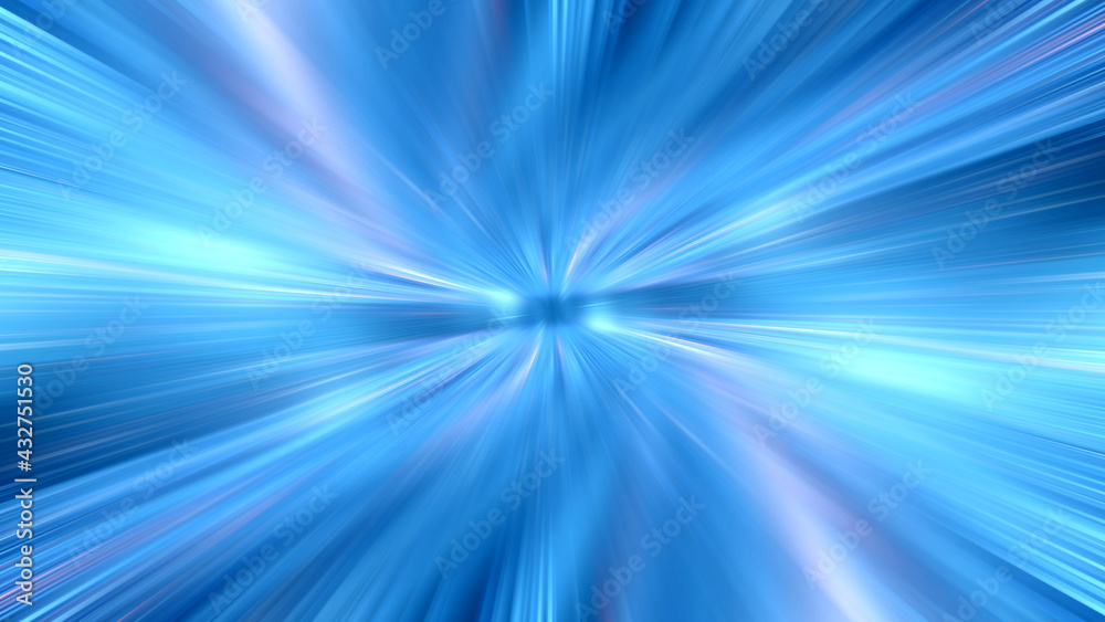 Poster 3d rendering of abstract fast moving radial lines with glowing light flare. high speed motion blur. 