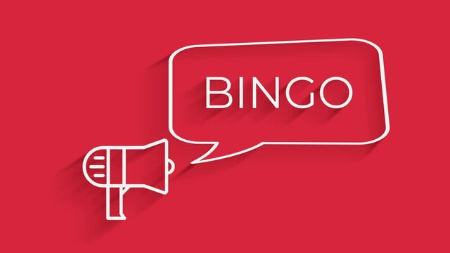 Retro style megaphone with speech bubble bingo. Beautiful animation of the text bingo on isolated background