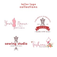 Tailor Logo Set, Tailor Boutique Logo Collections, Simple Tailor Collections Logo Vector Design Template