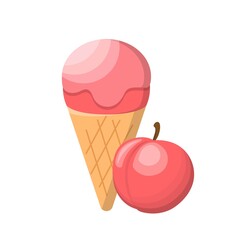 Cartoon comic vector of peach ice cream with cone