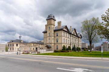 Fototapeta na wymiar Brantford, On, Canada - May 8, 2021: Brant County Courthouse in Brantford, On, Canada. Designed in the Greek Revival style, the Brant County Court House was erected in 1852. 