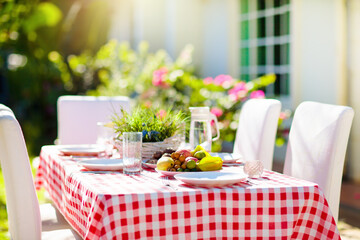 Summer lunch outdoors. Table setting for barbecue.