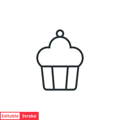 Cupcake line icon. Simple outline style. Bakery, cake, dessert, muffin, kitchen, restaurant concept. Vector illustration isolated on white background. Editable stroke EPS 10