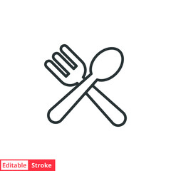 Spoon and fork line icon. Simple outline style. Spoon, fork, silverware, kitchen, cutlery, table, restaurant concept. Vector illustration isolated on white background. Editable stroke EPS 10