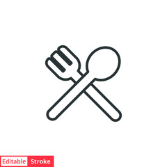 Spoon and fork line icon. Simple outline style. Spoon, fork, silverware, kitchen, cutlery, table, restaurant concept. Vector illustration isolated on white background. Editable stroke EPS 10
