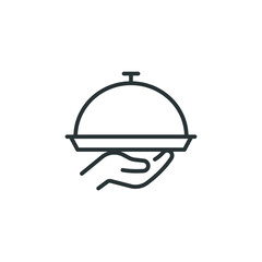 Food tray line icon. Simple outline style. Food, hand, restaurant, tray, waiter, cloche, dinner, dish, guest, plate, restaurant concept. Vector illustration isolated on white background. EPS 10