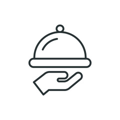 Food tray line icon. Simple outline style. Food, hand, restaurant, tray, waiter, cloche, dinner, dish, guest, plate, restaurant concept. Vector illustration isolated on white background. EPS 10