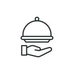 Food tray line icon. Simple outline style. Food, hand, restaurant, tray, waiter, cloche, dinner, dish, guest, plate, restaurant concept. Vector illustration isolated on white background. EPS 10