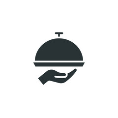 Food tray glyph icon. Simple solid style. Food, hand, restaurant, tray, waiter, cloche, dinner, dish, guest, plate, restaurant concept. Vector illustration isolated on white background. EPS 10