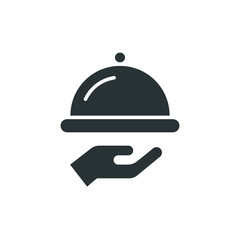 Food tray glyph icon. Simple solid style. Food, hand, restaurant, tray, waiter, cloche, dinner, dish, guest, plate, restaurant concept. Vector illustration isolated on white background. EPS 10