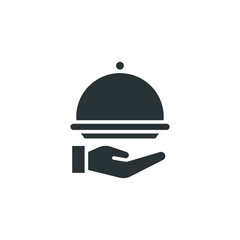 Food tray glyph icon. Simple solid style. Food, hand, restaurant, tray, waiter, cloche, dinner, dish, guest, plate, restaurant concept. Vector illustration isolated on white background. EPS 10