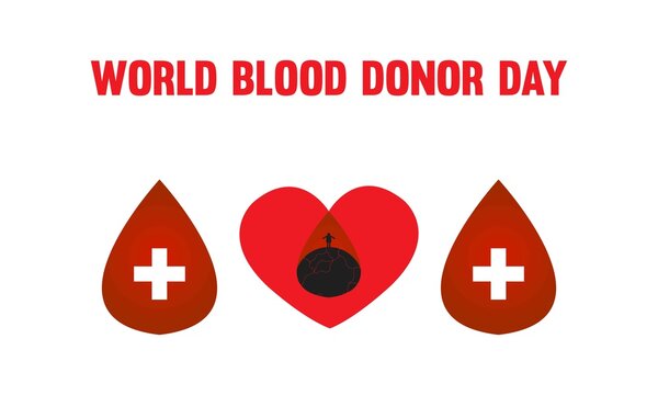 Creative World Blood Donor Day icon, Plus sign, Blood symbol, Red Heart Shape Flat, Vector illustration 
