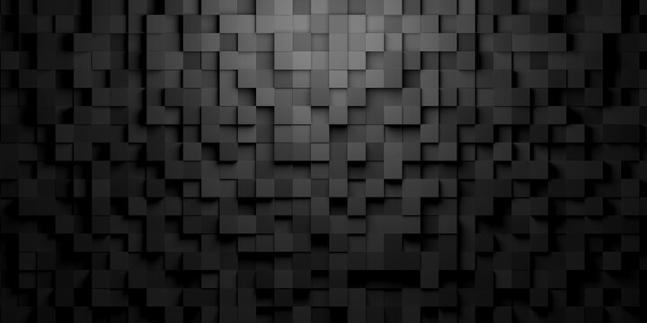 Black squares or cubes shifted mosaic abstract background pattern geometrical design with ligth from top