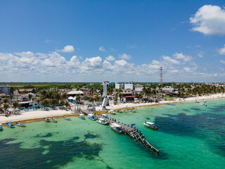 Aerial view of Puerto Morelos, Quintana Roo, Mexico