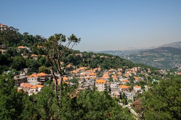 Fototapeta na wymiar panoramic view at the Lebanon mountain village of Dhour Choueir on a sunny day