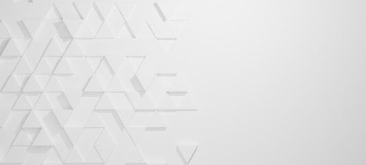 Abstract and Illustration of a white triangle background,light and shadow with free space in right.3D rendering and copy space. © Nuchjaree