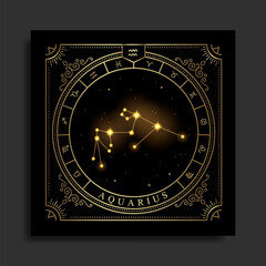 Aquarius zodiac constellation symbol with modern, esoteric and boho styles. Fit for paranormal, tarot readers and astrologers - obrazy, fototapety, plakaty