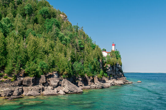 Lone Lighthouse on Rocky Island, Tobermory, Ontario, Canada