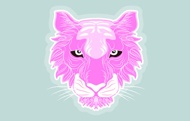Line art of Pink tiger head on Pastel Color Gray background