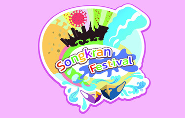 Songkran festival of Thailand design background, vector illustration