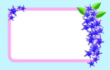Purple flowers with 5 lobed petals and stiff green leaves isolated on Blue background. Star shaped purple bouquet flowers