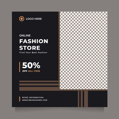 Stylish and modern black online fashion store promotion design social media post and banner template
