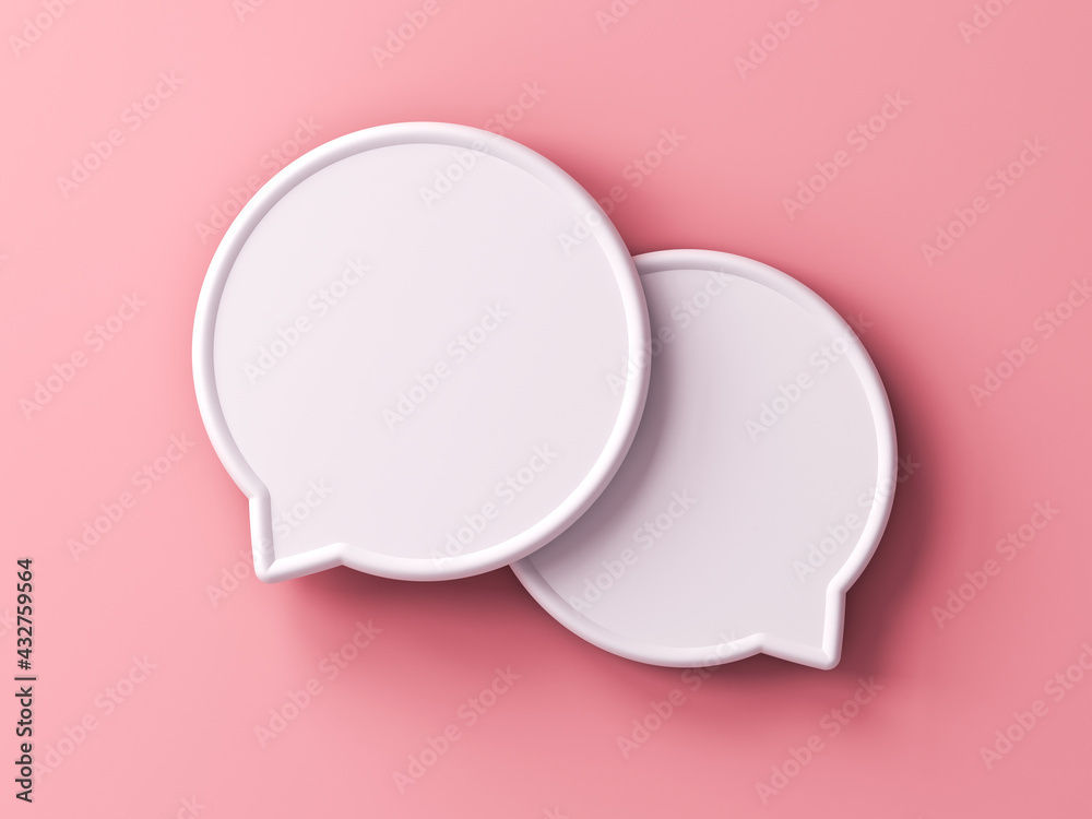 Poster White blank speech bubbles isolated on pink pastel color wall background with shadow minimal conceptual 3D rendering