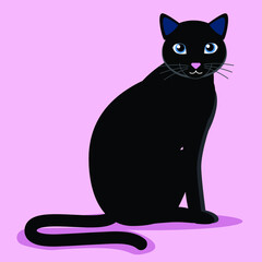 cat Black. Vector Illustration With Cartoon Style Funny Animal stylized for company branding, pet shop, animal web site