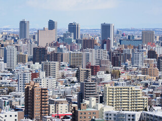 Fototapeta na wymiar 高い場所から見下ろした札幌の都市風景
