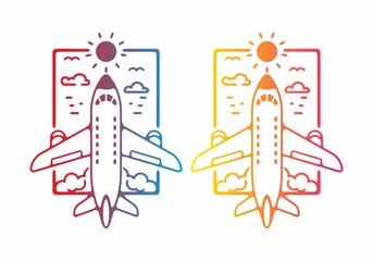 Colorful gradient color of plane line art illustration