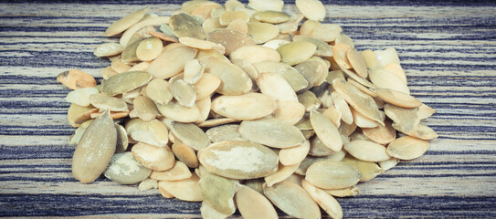 Pumpkin seeds as healthy ingredients. Source vitamins and minerals