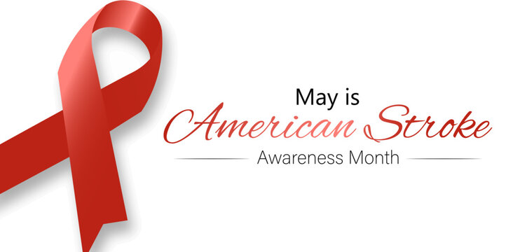 May is American stroke awareness month vector illustration with red ribbons.