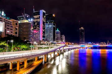 Fototapeta na wymiar Brisbane City at Night, Long Exposure, Colourful Lights