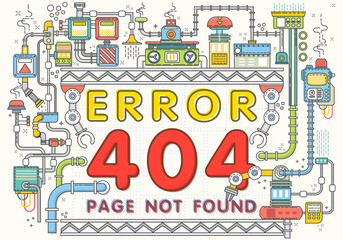 Page not found Error 404  flat design of construction architecture work, Vector Illustration