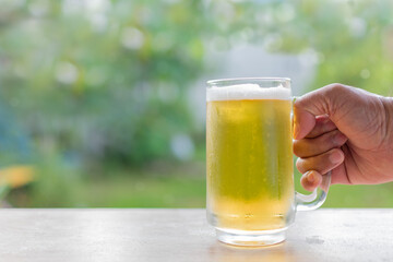 The concept, International Beer Day (IBD) is a celebration on the first Friday of every August founded in 2007 in Santa Cruz, California by Jesse Avshalomov. Closeup, Copy space, Blurred background