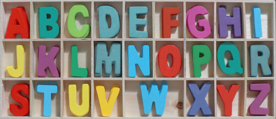 Wooden vintage colorful alphabet set, lettering A to Z, educational toys