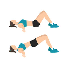 Woman doing hip raises. Butt lift. Bridges exercise flat vector illustration isolated on white background 