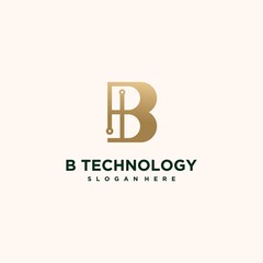 Abstract technology logo letter B set Creative B logo, connected gold color B luxury letter b logo icon