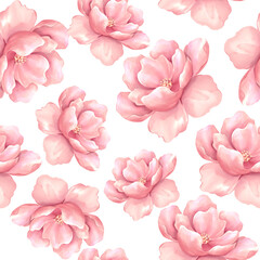 Seamless pattern, pink flowers. Floral pattern, watercolor style