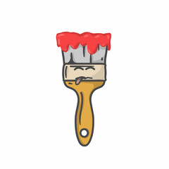 Cute Paint Brush Character Flat Cartoon Vector Template Design Illustration