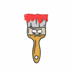 Naklejka premium Cute Paint Brush Character Flat Cartoon Vector Template Design Illustration