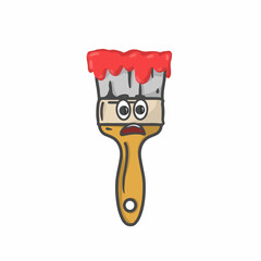 Cute Paint Brush Character Flat Cartoon Vector Template Design Illustration