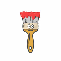 Naklejka premium Cute Paint Brush Character Flat Cartoon Vector Template Design Illustration